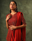 Red Embellished Ajrakh Gown Saree