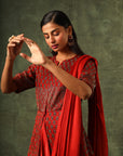 Red Embellished Ajrakh Gown Saree