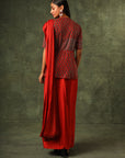Red Embellished Ajrakh Gown Saree