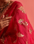 Red and Pink Hand Embrodiered Saree With Mashru Silk Blouse