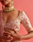 Powdered Pink Lehenga Set With Organza Dupatta
