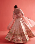 Powdered Pink Lehenga Set With Organza Dupatta