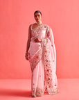 Powdered Pink Hand Embrodiered Saree With Mashru Silk Blouse