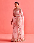 Powdered Pink Hand Embrodiered Saree With Mashru Silk Blouse