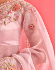 Powdered Pink Hand Embrodiered Saree With Mashru Silk Blouse