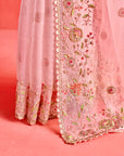 Powdered Pink Hand Embrodiered Saree With Mashru Silk Blouse