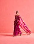 Magenta Hand Embrodiered Saree With Mashru Silk Blouse