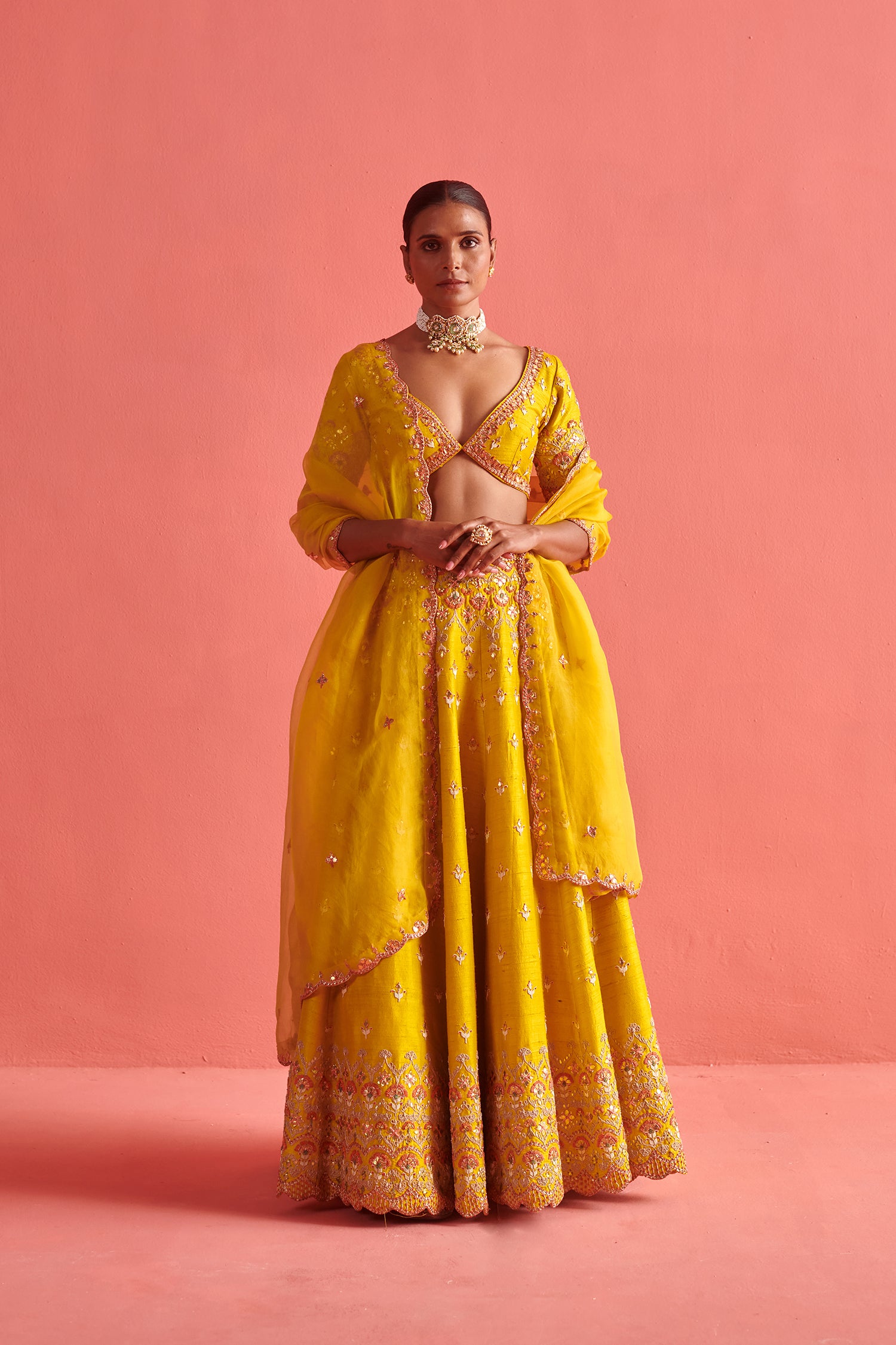 Yellow Lehenga & Bloluse  With Organza Dupatta