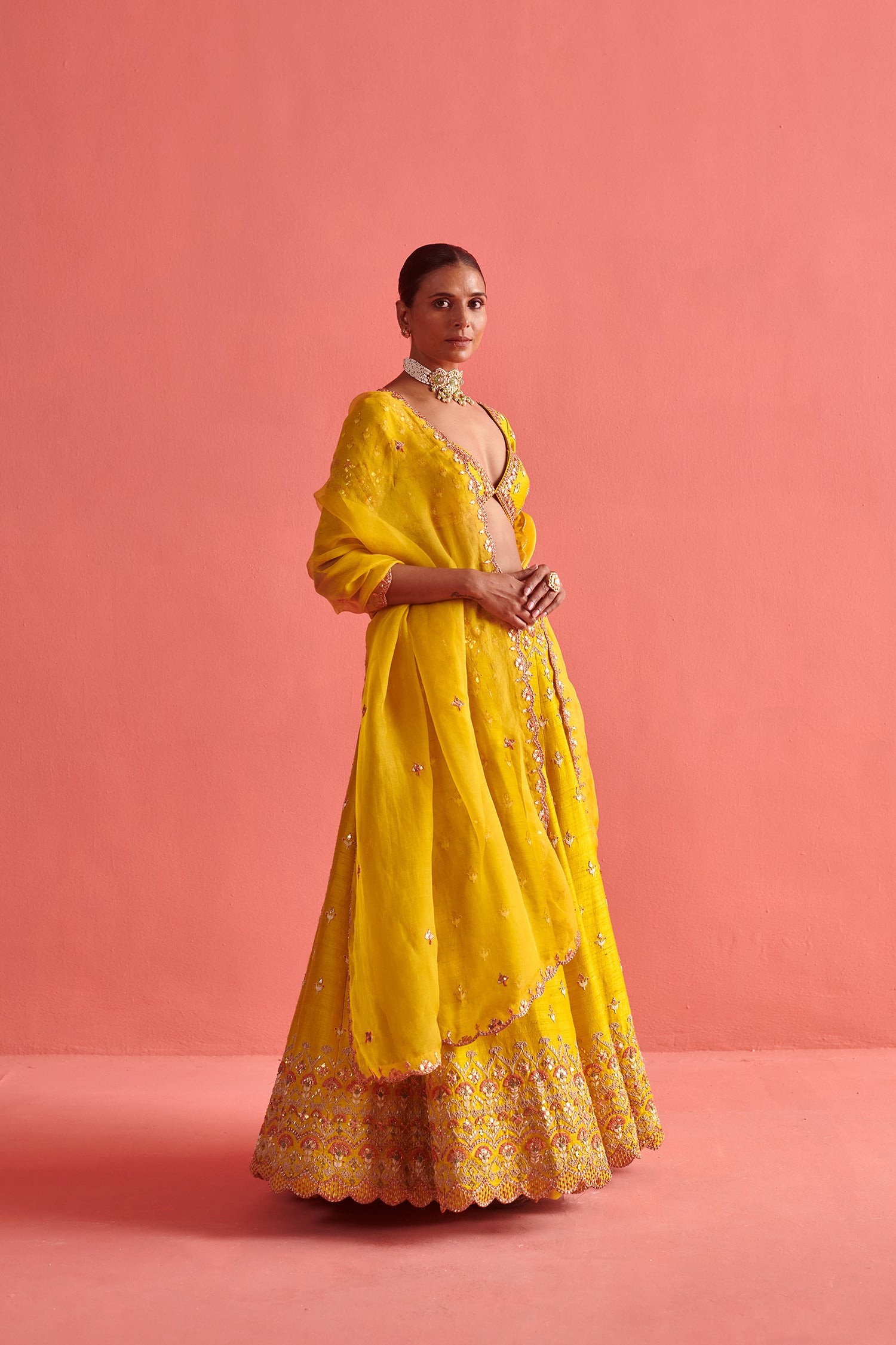 Yellow Lehenga & Bloluse  With Organza Dupatta