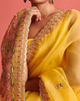 Yellow Hand Embrodiered Saree With Mashru Silk Blouse
