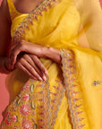 Yellow Hand Embrodiered Saree With Mashru Silk Blouse