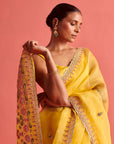 Yellow Hand Embrodiered Saree With Mashru Silk Blouse