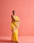 Yellow Hand Embrodiered Saree With Mashru Silk Blouse