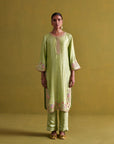 Kora Silk Kurti, Bamberg Satin Pallazo With Organza Dupatta