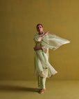 Kora Silk Kurti, Bamberg Satin Pallazo With Organza Dupatta