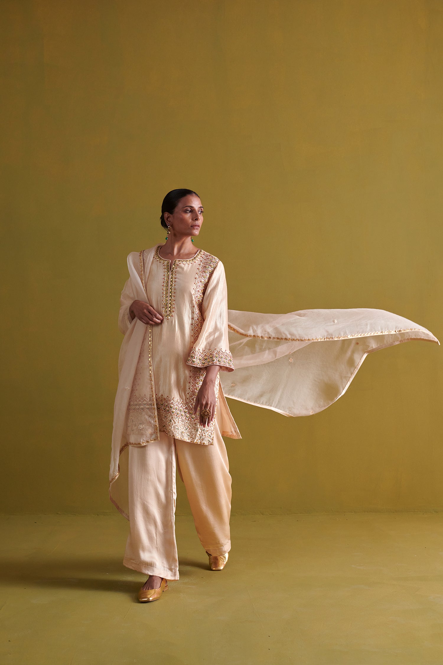 Kora Silk Kurti, Bamberg Satin Pallazo With Organza Dupatta