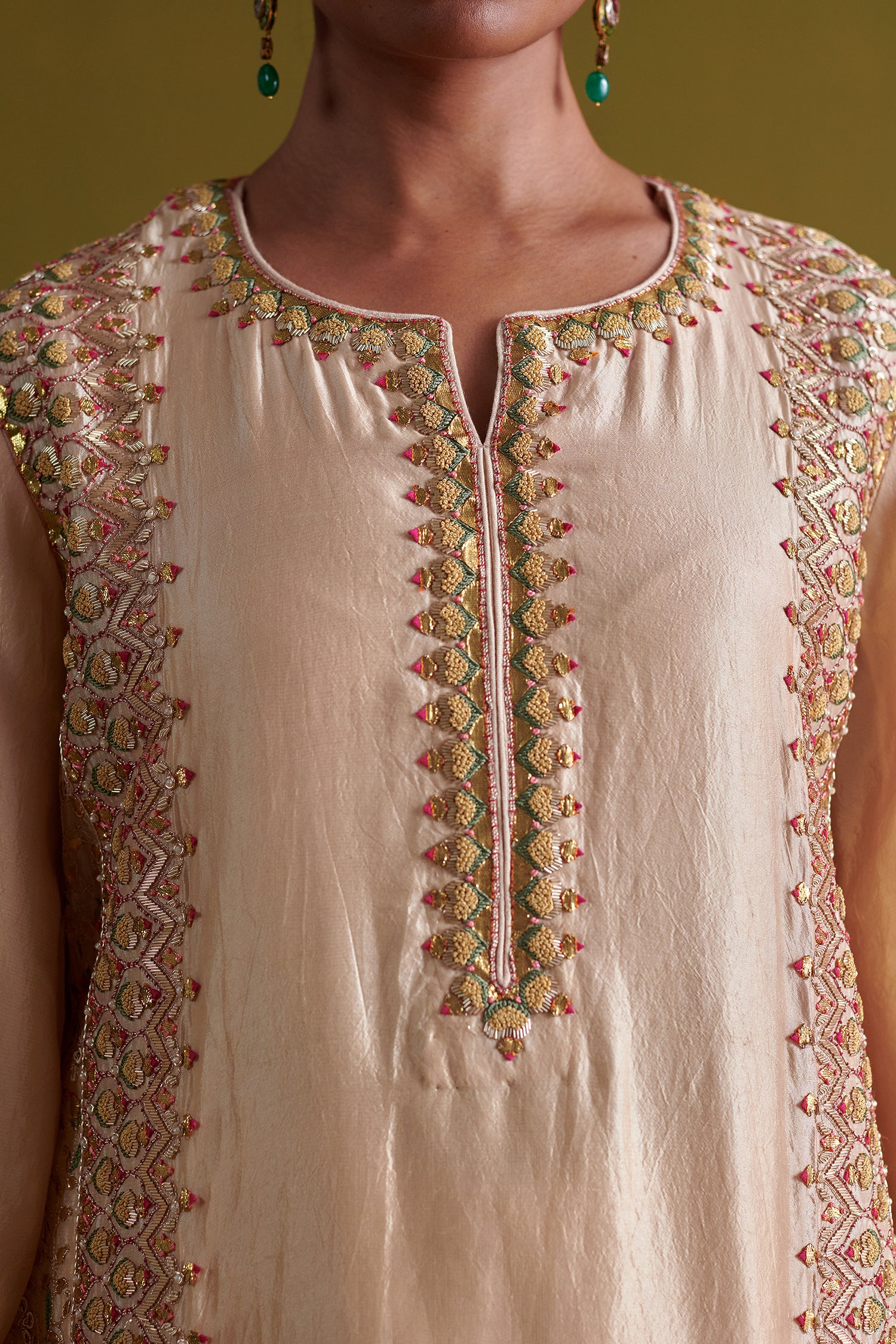Kora Silk Kurti, Bamberg Satin Pallazo With Organza Dupatta