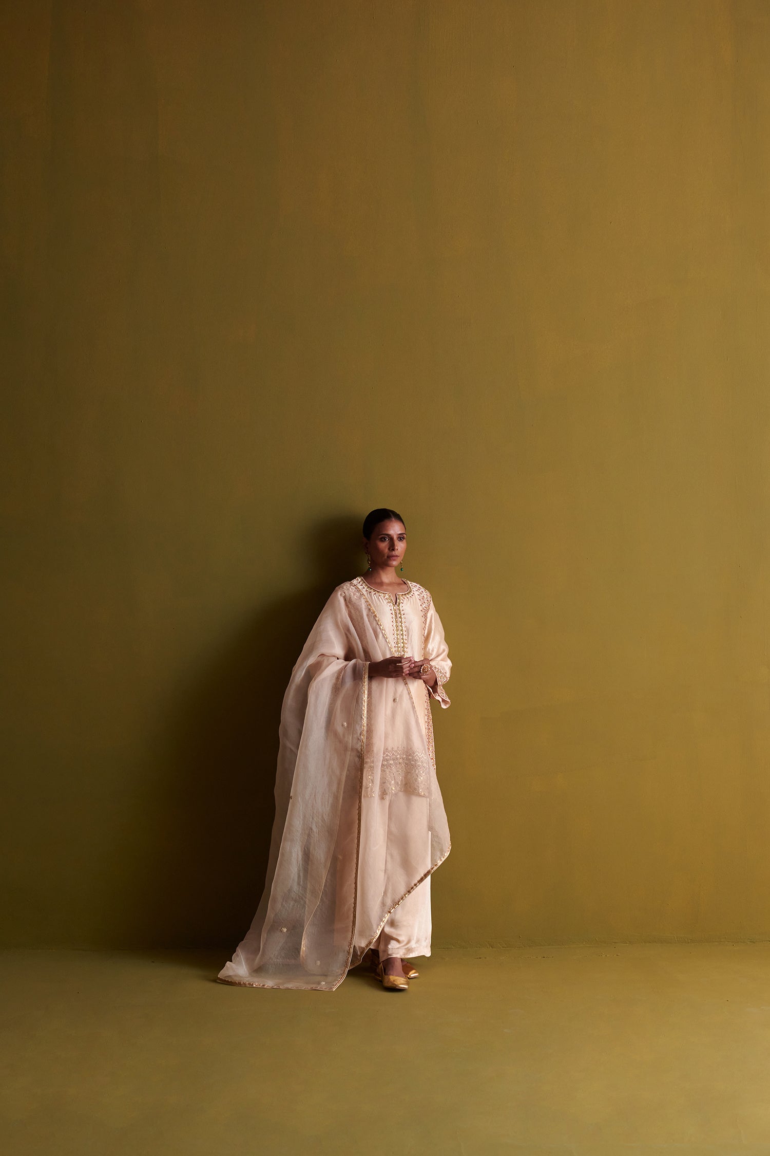 Kora Silk Kurti, Bamberg Satin Pallazo With Organza Dupatta