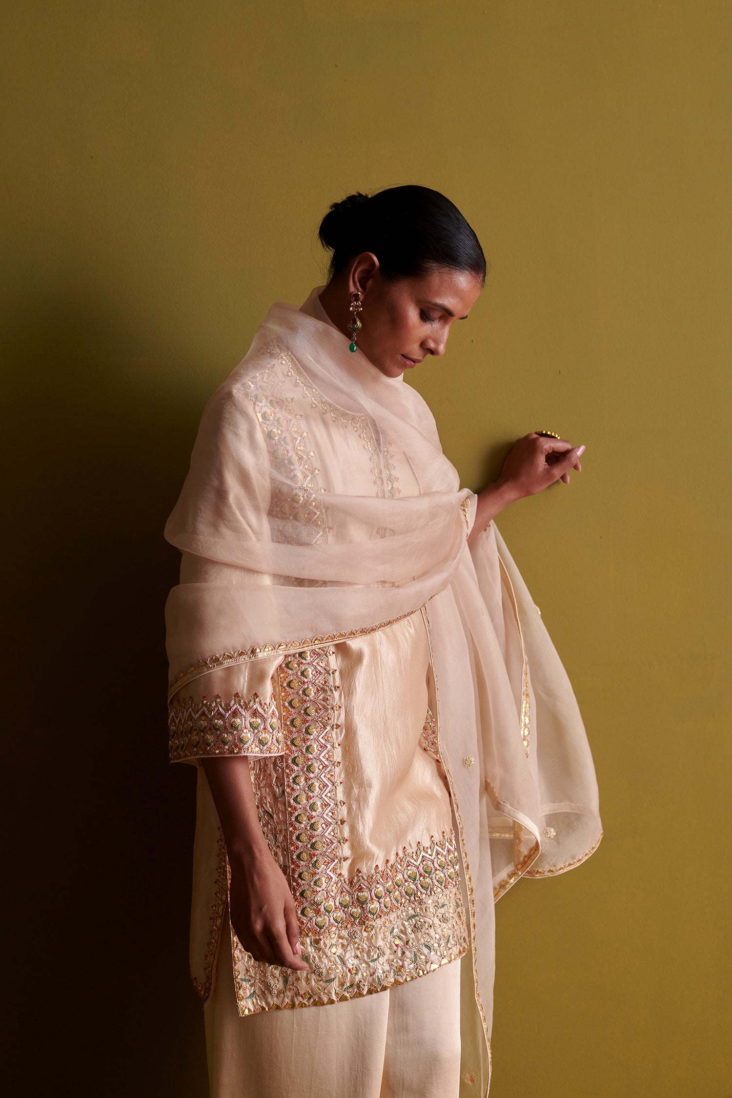 Kora Silk Kurti, Bamberg Satin Pallazo With Organza Dupatta