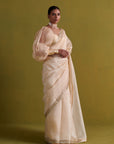Beige Hand Embrodiered Saree With Raw Silk Blouse