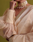Beige Hand Embrodiered Saree With Raw Silk Blouse
