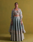 Marine Blue Lehenga Set With Organza Dupatta