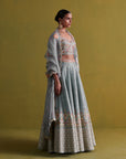 Marine Blue Lehenga Set With Organza Dupatta
