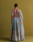 Marine Blue Lehenga Set With Organza Dupatta