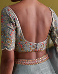 Marine Blue Lehenga Set With Organza Dupatta