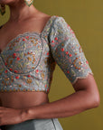 Marine Blue Lehenga Set With Organza Dupatta