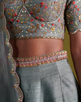 Marine Blue Lehenga Set With Organza Dupatta