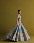 Marine Blue Lehenga Set With Organza Dupatta