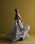 Marine Blue Lehenga Set With Organza Dupatta