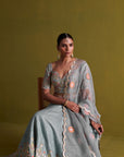Marine Blue Lehenga Set With Organza Dupatta