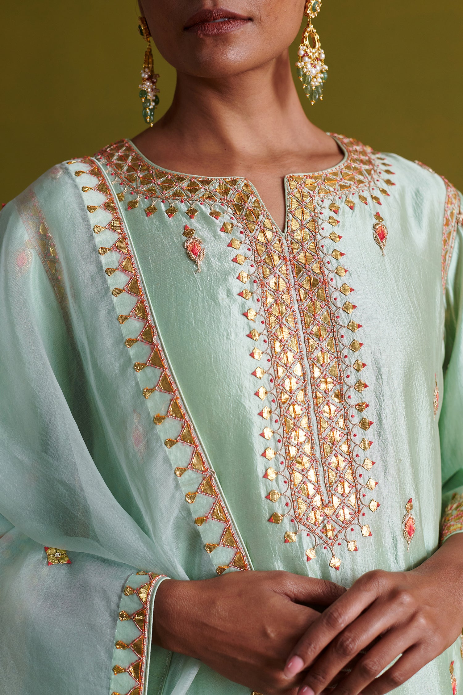 Kora Silk Kurti, Bamberg Satin Pallazo With Organza Dupatta