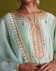 Kora Silk Kurti, Bamberg Satin Pallazo With Organza Dupatta