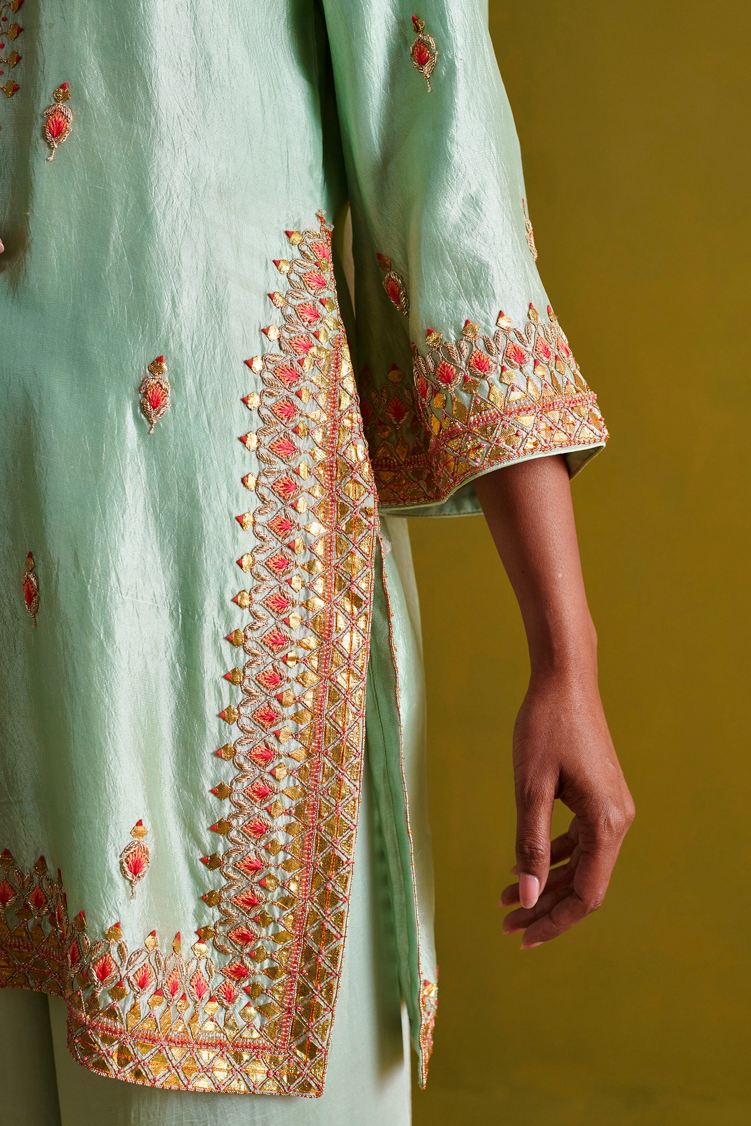 Kora Silk Kurti, Bamberg Satin Pallazo With Organza Dupatta
