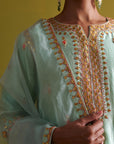 Kora Silk Kurti, Bamberg Satin Pallazo With Organza Dupatta