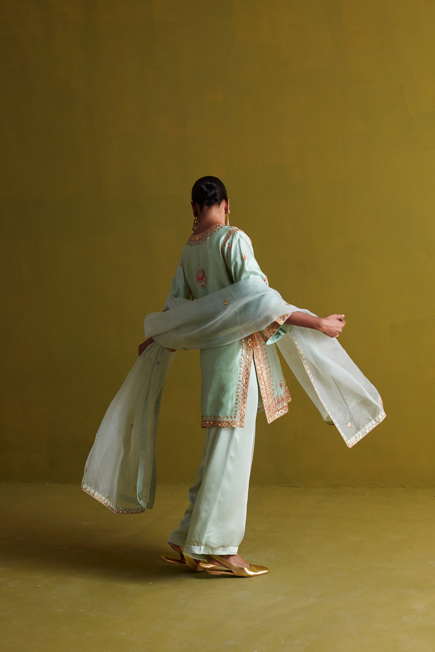 Kora Silk Kurti, Bamberg Satin Pallazo With Organza Dupatta