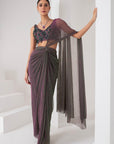 Lavender crystal hanging blouse & lurex saree