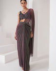 Lavender crystal hanging blouse & lurex saree