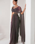 Lavender crystal hanging blouse & lurex saree