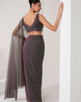 Lavender crystal hanging blouse & lurex saree