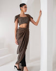 Black crystal hanging embellished pant saree