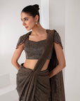 Black crystal hanging embellished pant saree