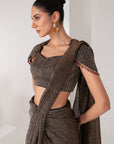 Black crystal hanging embellished pant saree