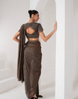 Black crystal hanging embellished pant saree