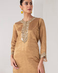 Gold tissue Pakistani suit set