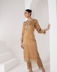 Gold tissue Pakistani suit set