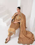 Gold tissue Pakistani suit set